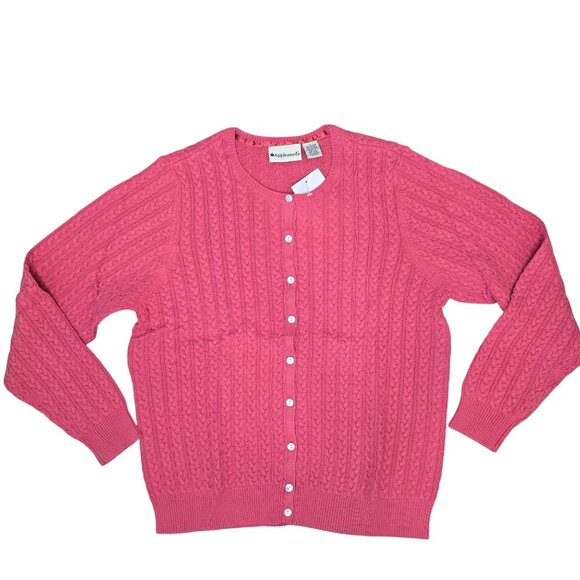 Cable Knit Pink Button-Up Cardigan Sweater By Appleseeds Womens Size XL - Picture 1 of 4